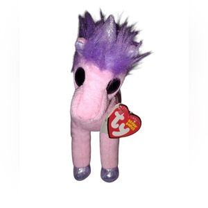 2015 RATE Ty Beanie Babies CHARMING Pink & Purple Unicorn 8" Pony Silver Hooves